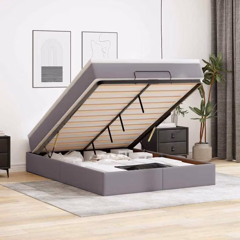 vidaXL Struttura Letto con Materasso e Contenitore a Sollevamento, Grigio e Bianco, L 140 x P 200 cm
