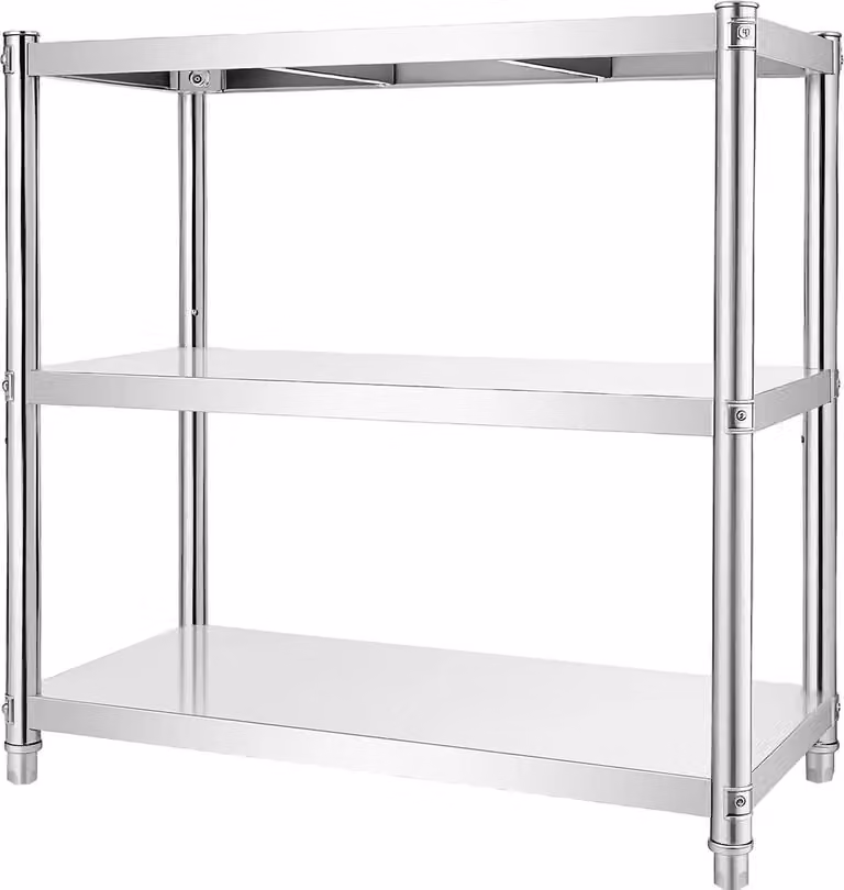 Scaffale portante in acciaio inossidabile a 3 piani – Resistente – Regolabile – Multiuso, ideale per cucina, bagno e dispensa – Argento