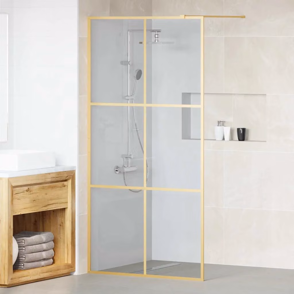 Parete Doccia Walk-in vidaXL in Vetro Temperato Trasparente con Profilo Oro L: 100 cm, H: 195 cm