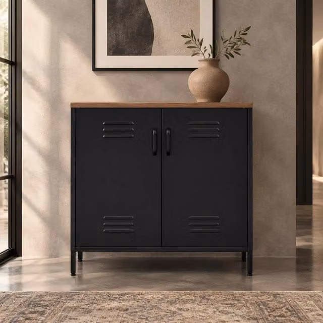 Credenza in metallo nera 80 x 40 x 80 cm con ripiano regolabile