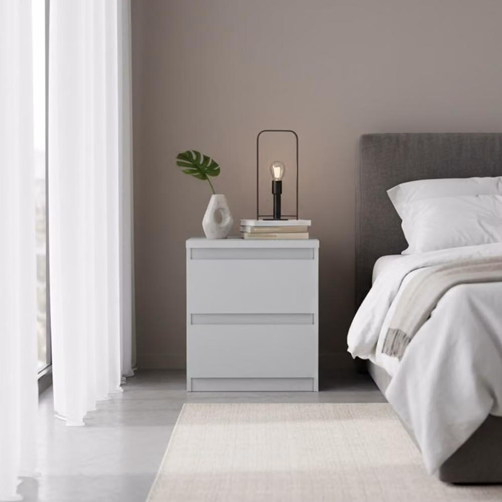 Comodino Forte EDMORE 40 45, comodino moderno con 2 cassetti, tavolino, materiale derivato dal legno, Secret Grey, larghezza 41,8 cm x altezza 49,3 cm x profondità 32,2 cm