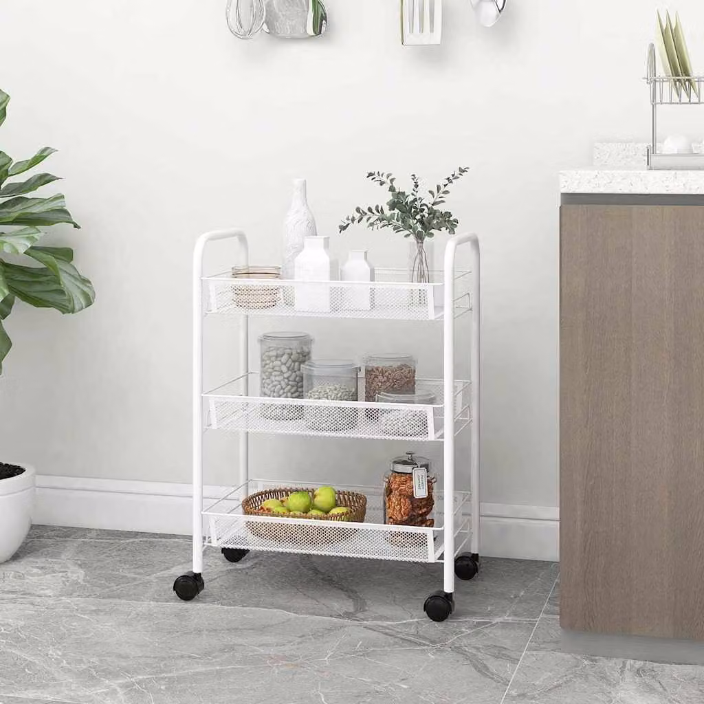 Carrello da cucina vidaXL con 3 ripiani in metallo bianco, L 46 cm x P 26 cm x H 64 cm