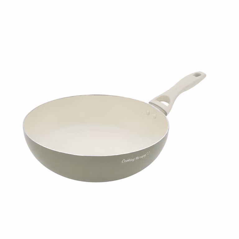 Wok Kasanova Cooking Therapy in alluminio con rivestimento antiaderente, colore verde avocado, diametro: 28 cm