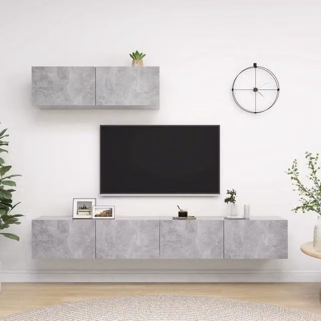 Mobili Porta TV 3 pz-Set di 3 Credenza per TV Grigio Cemento in Legno Multistrato 104009
