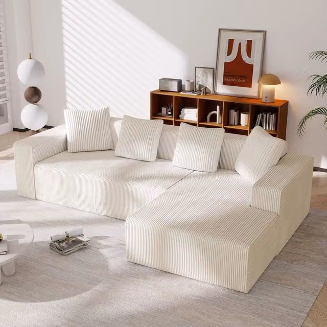Divano angolare chaise longue imbottito ¨C Minimal ¨C tessuto morbido grigio chiaro