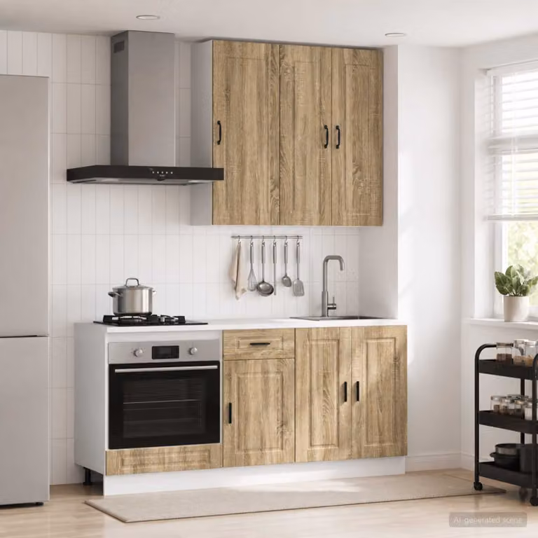 Set di unità cucina moderna vidaXL PORTO in 5 pezzi, Rovere Sonoma, Legno ingegnerizzato, Marrone opaco