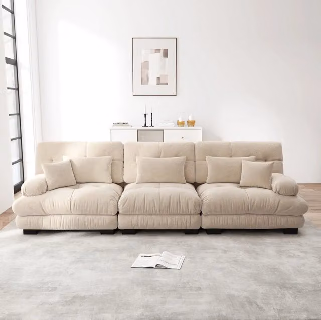 Divano angolare modulare 3 posti 313x77x81 cm in ciniglia; marrone chiaro
