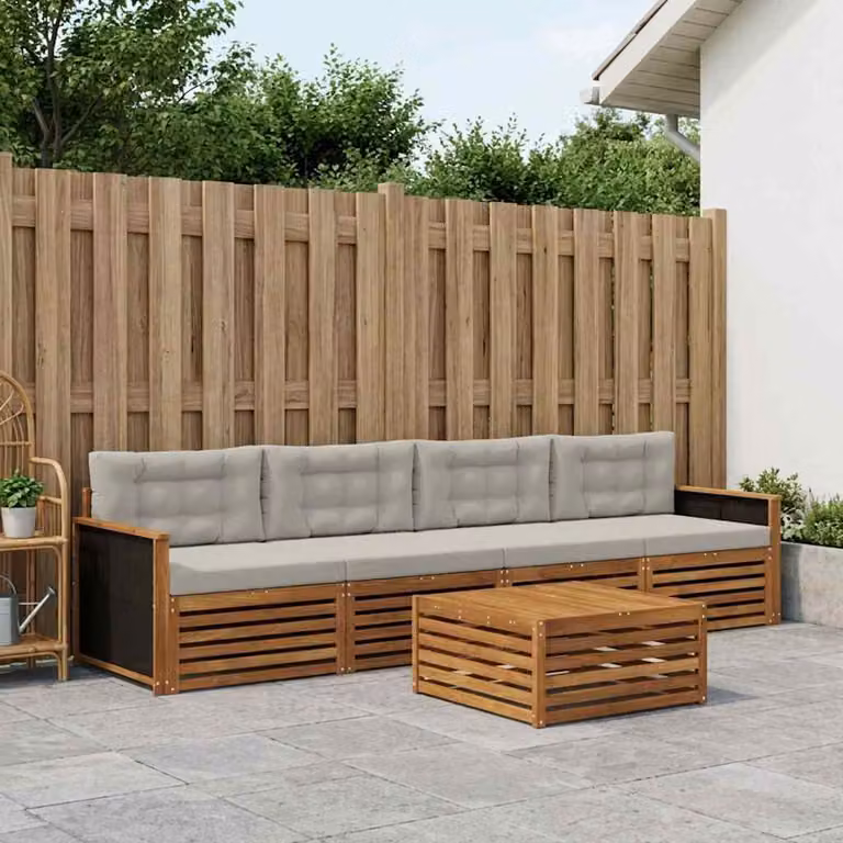 Set di divani da esterno vidaXL in legno di acacia con tavolo da caffè e cuscini, Beige e Grigio