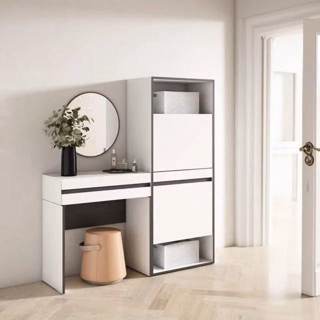 Consolle Ingresso, 130x35x145cm, Con cassetto, Scarpiera, Bianco RF3440