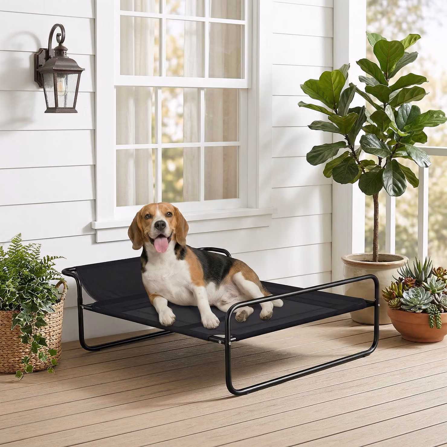 Lettino rialzato PawHut per cani piccoli e medi con poggiatesta, ideale per esterno e giardino, L: 91 cm, P: 69 cm, H: 29 cm, Nero – 2