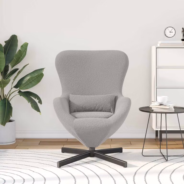 Poltrona uovo vidaXL Grigio chiaro con struttura in metallo e seduta in tessuto, girevole a 360 gradi, L: 63 cm, P: 73 cm, H: 90 cm