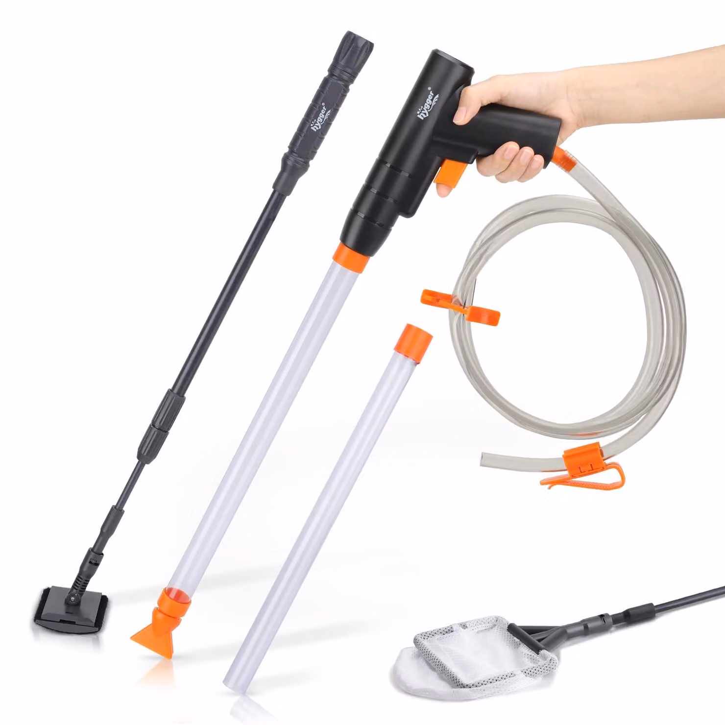 Kit per la pulizia dell'acquario, completo di aspirafango e retino