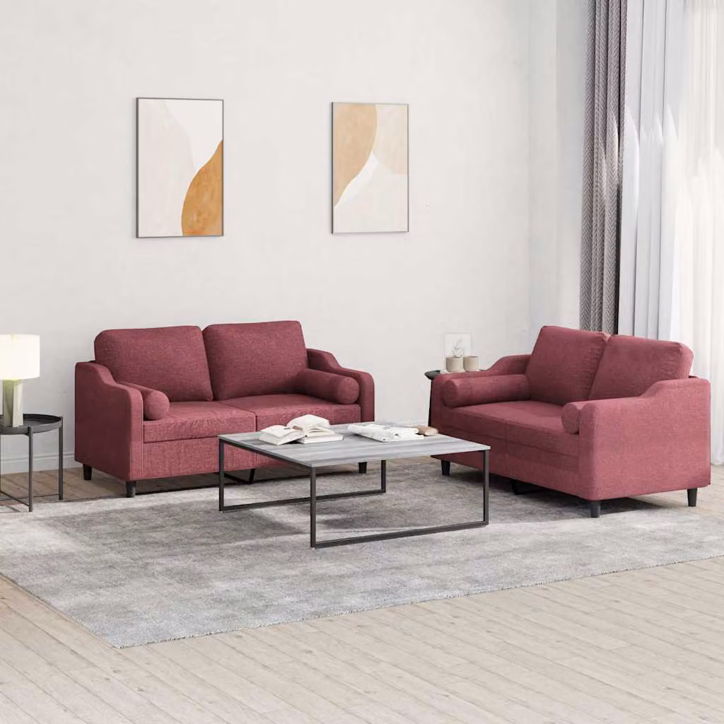 vidaXL Set di 2 Divani Moderni in Tessuto Rosso con Cuscini – 1