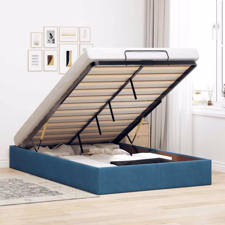 Struttura Letto con Contenitore a Sollevamento vidaXL in Velluto Blu L: 120 cm, P: 200 cm, H: 193 cm