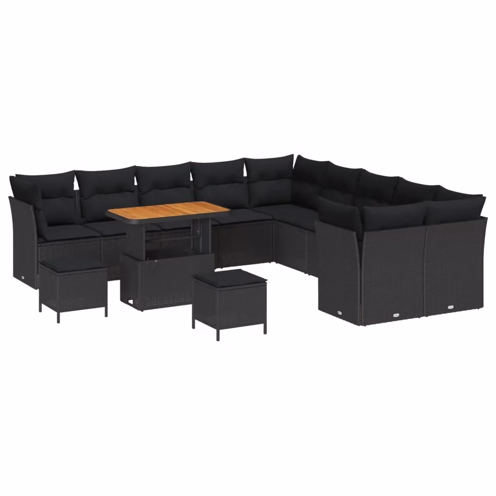 Set Divano da Giardino a Forma di U vidaXL Nero con Cuscini e Tavolino da Esterno in Polyrattan e Acciaio – 2