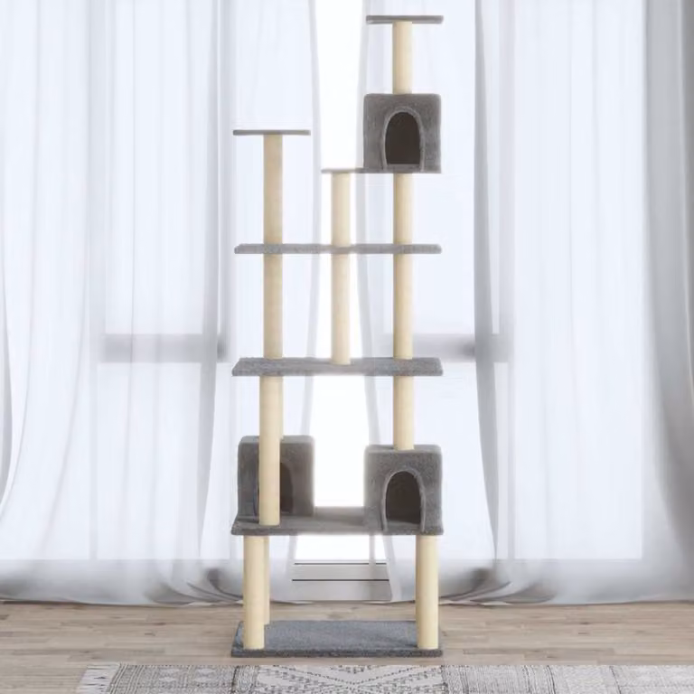 vidaXL Albero per Gatti con Tiragraffi in Sisal e Legno Grigio Altezza: 188 cm