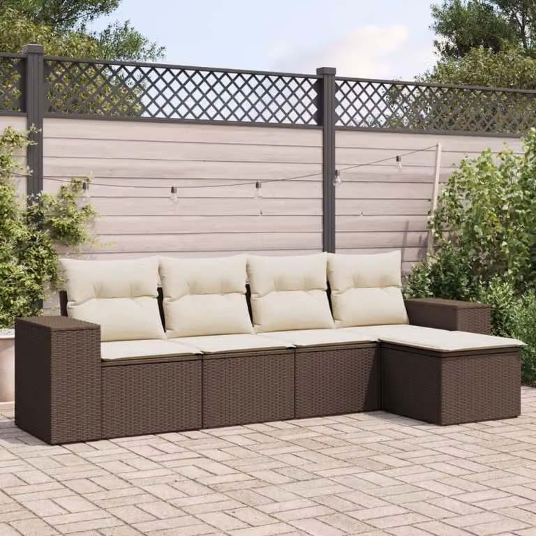 Maison Exclusive - Set Divano da Giardino 5 pz con Cuscini Marrone in Polyrattan