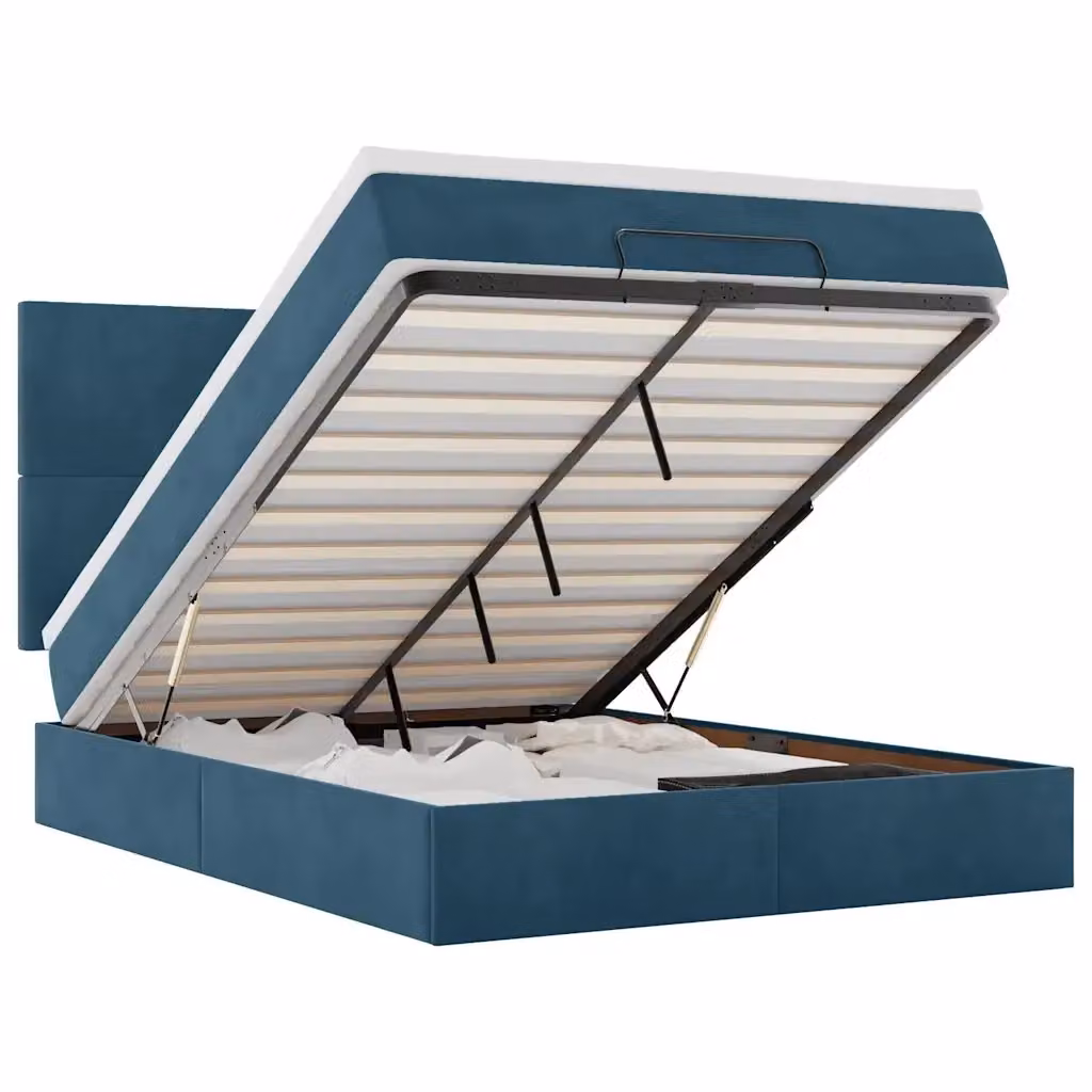 Letto con contenitore a sollevamento vidaXL in velluto blu e bianco L/P/H: 200 x 140 x 128 cm – 2