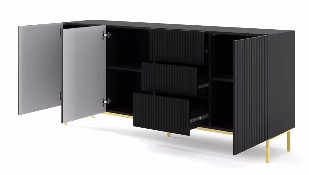Mobile B Bim Furniture Ravenna in MDF rivestito nero opaco con telaio oro – 2