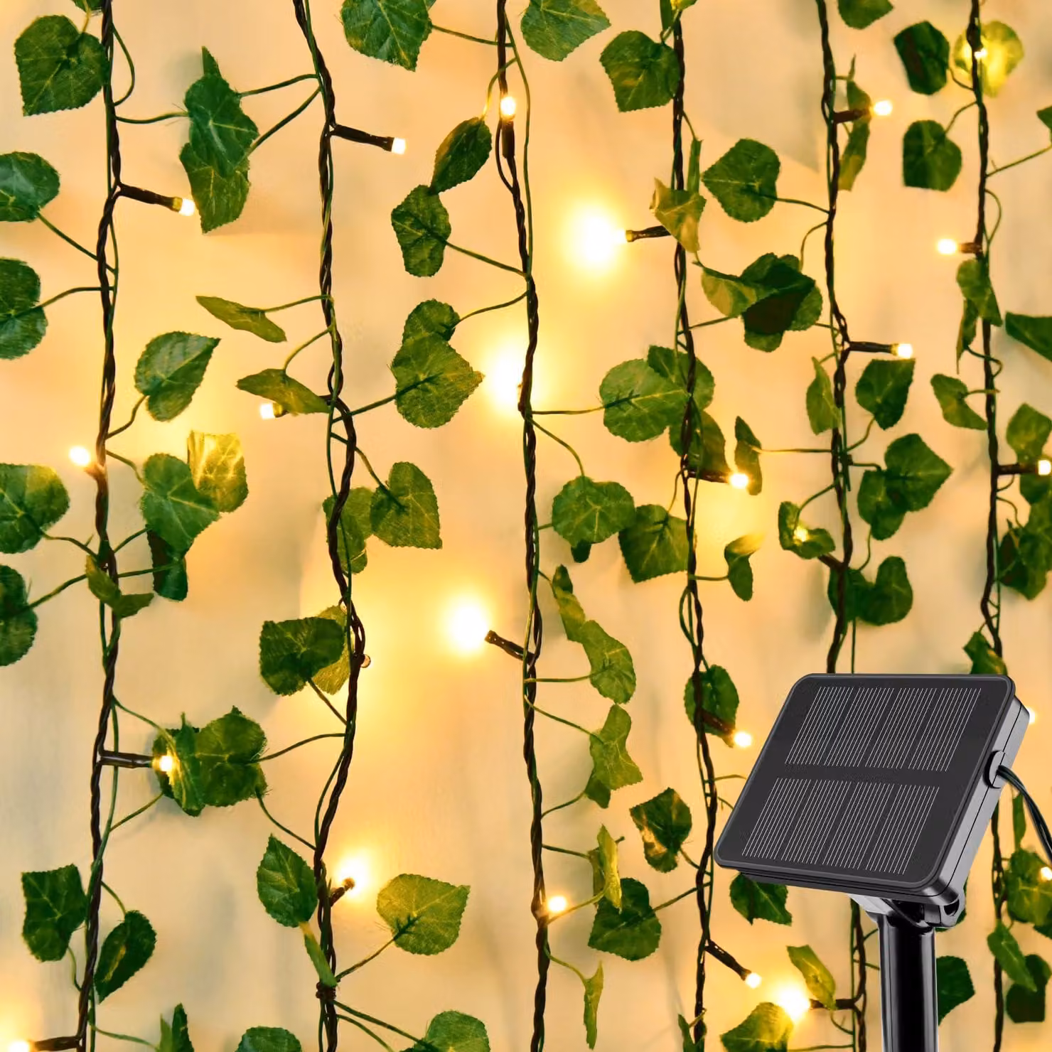 Catena luminosa con edera artificiale, 5 metri, 50 LED, luce bianco caldo, grado di protezione IP65