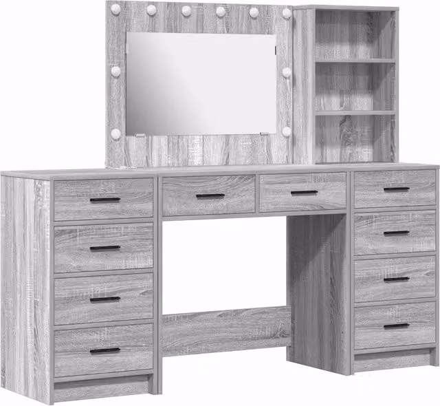 Toeletta | Tavolo da Trucco 3 pz Grigio Sonoma Legno multistrato
