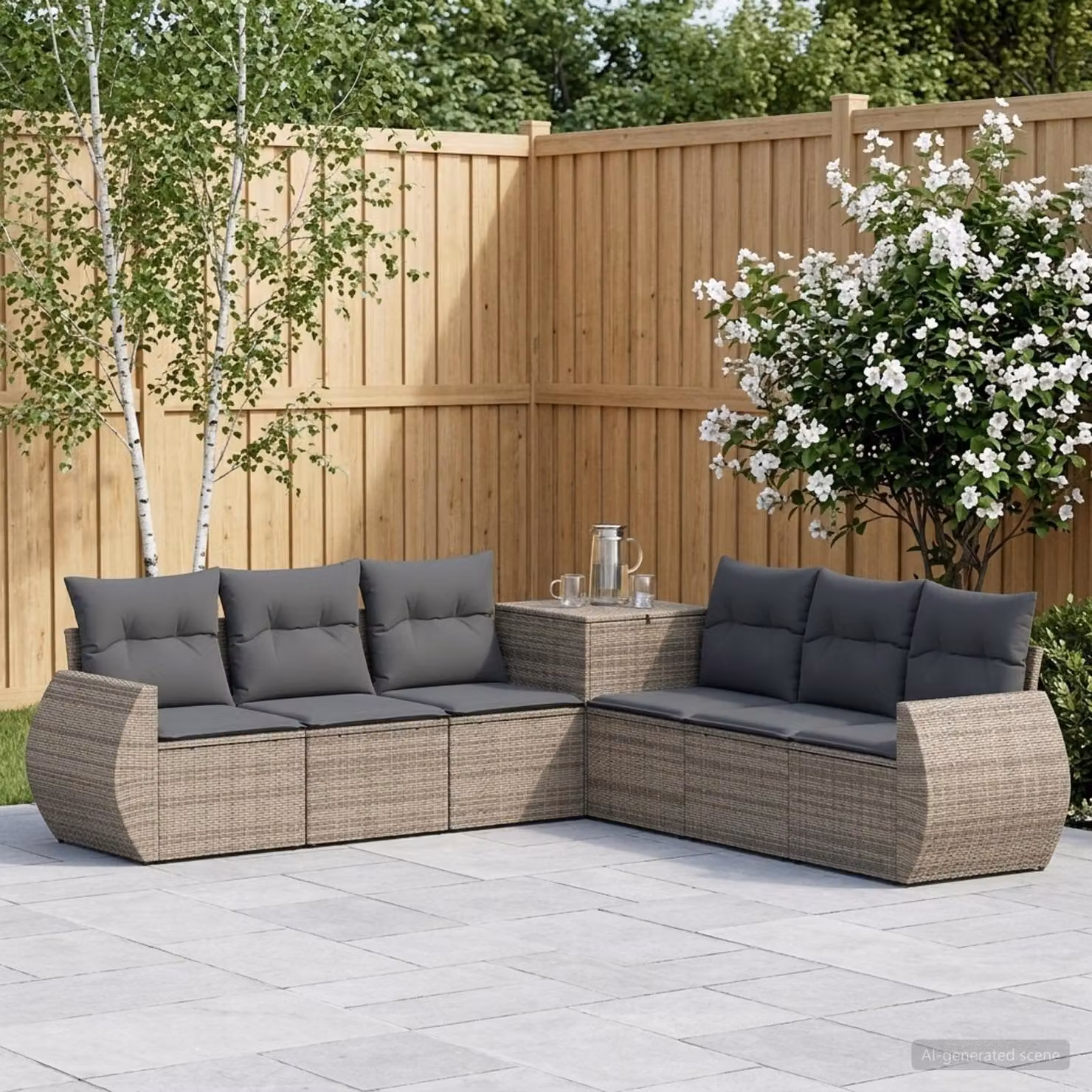 Set di divani da giardino vidaXL in polyrattan con cuscini, forma a L, Grigio e Antracite