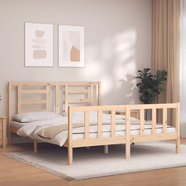 vidaXL Giroletto in legno massello di pino marrone con doghe piatte, L/P/H: 205.5 x 160 x 100 cm