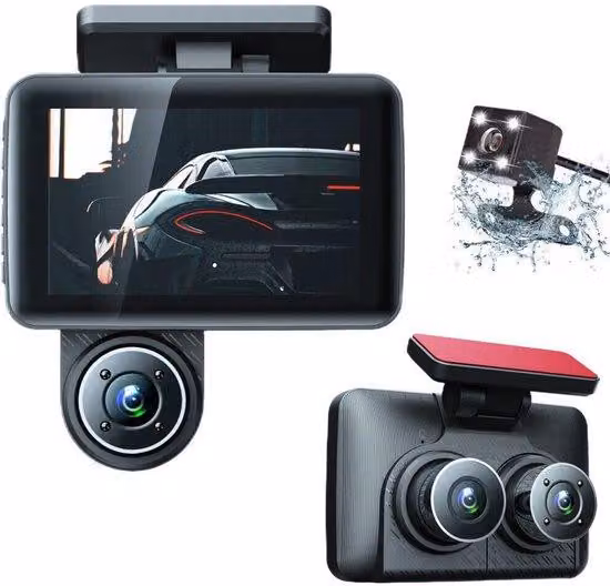 DVR da 4 pollici con visione notturna HD, tripla lente, unità di registrazione integrata e montaggio su veicolo
