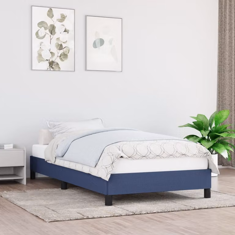 The Living Store Rete da letto in tessuto blu 90x190 cm