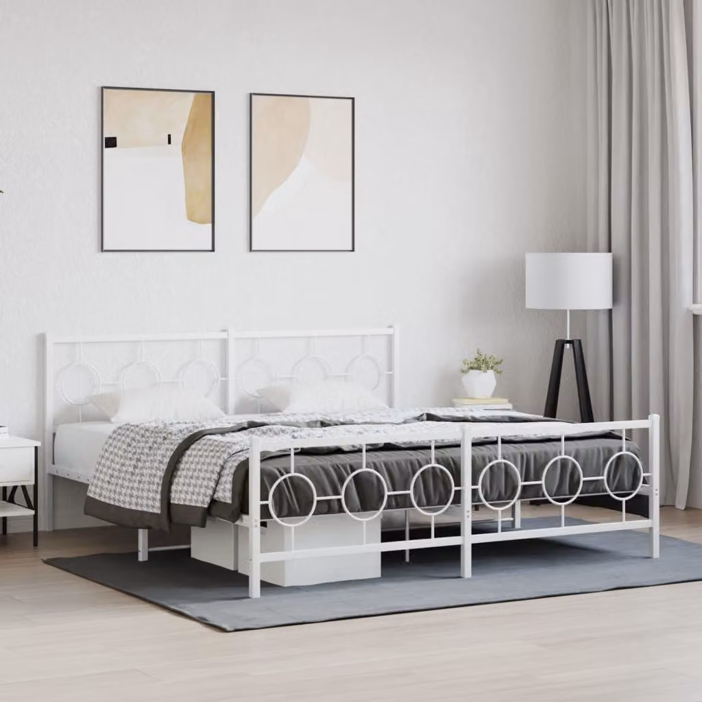 vidaXL Giroletto con Testiera e Pediera in Metallo Bianco L: 187 cm, P: 219 cm, H: 91 cm