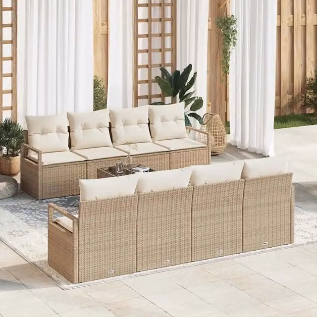 Set di divani 7 pz 6-Numero di posti Beige e Crema polyrattan 3346311