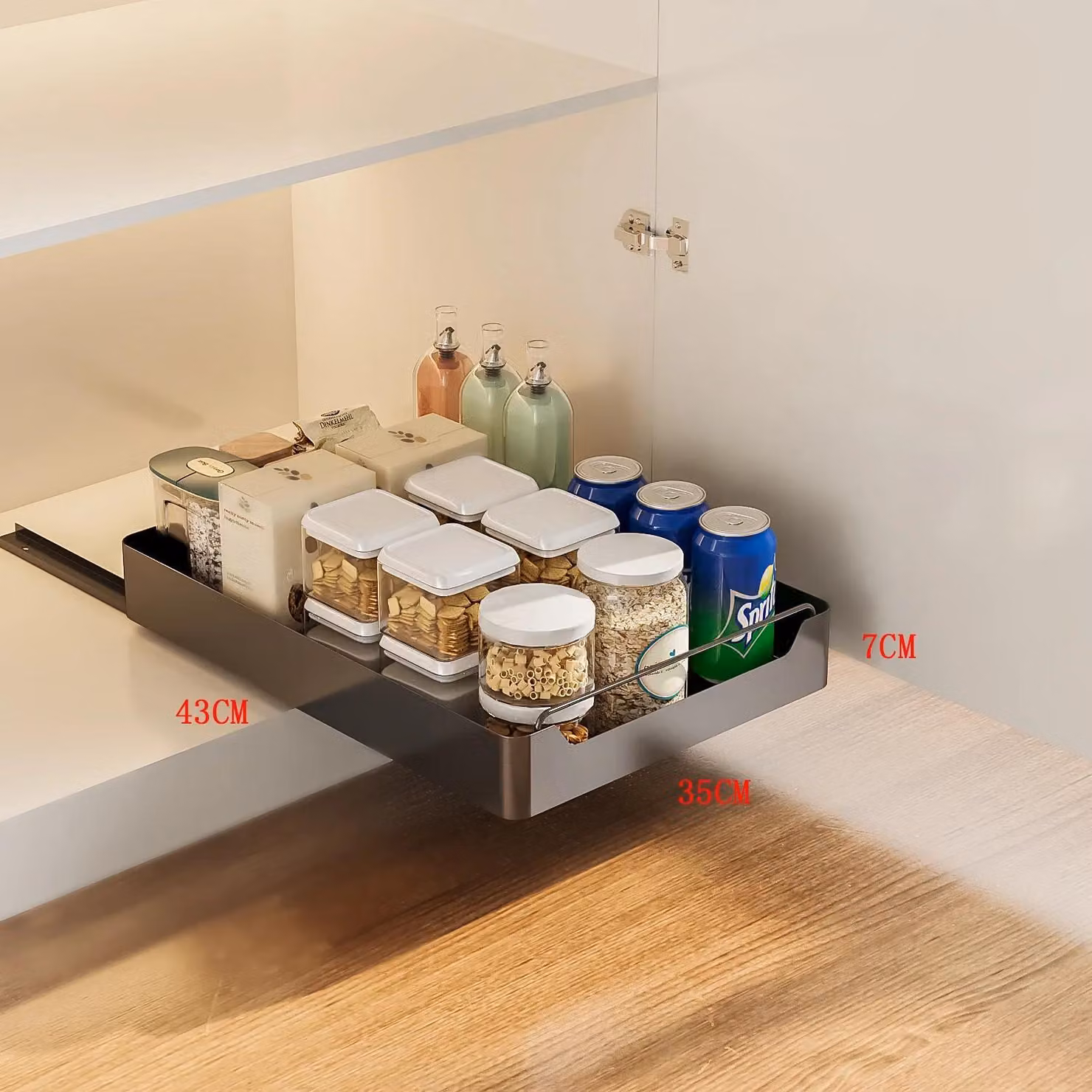 Ripiano estraibile per mobili da cucina - Cassetto con guide - Guide ammortizzate - Scorrimento silenzioso - Larghezza 35 cm - Grigio