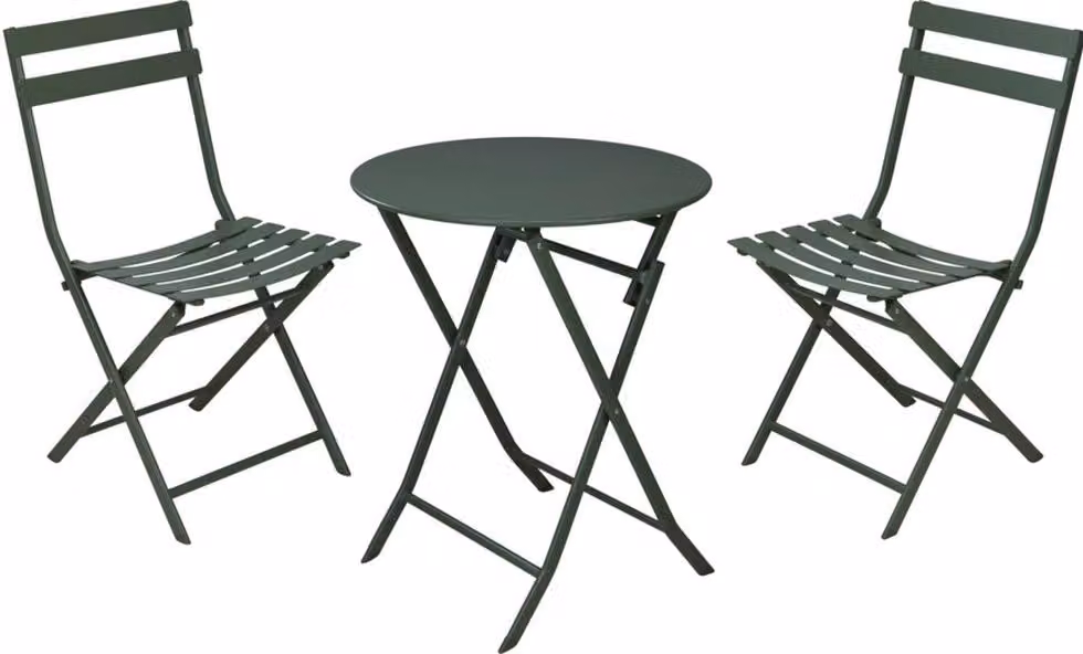 Set di mobili da giardino: tavolo + 2 sedie, verde