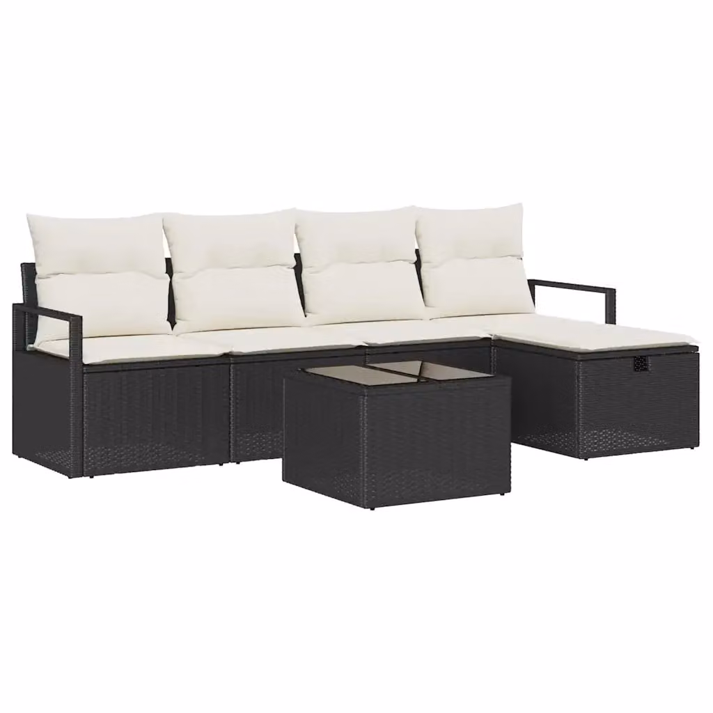 Set di divani da giardino vidaXL a forma di L con 6 pezzi, colore nero e beige, in rattan con struttura in acciaio e cuscini inclusi – 2