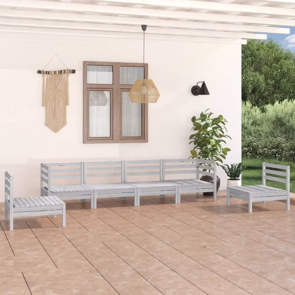 The Living Store Set da salotto da giardino 6 pezzi in legno di pino massiccio bianco