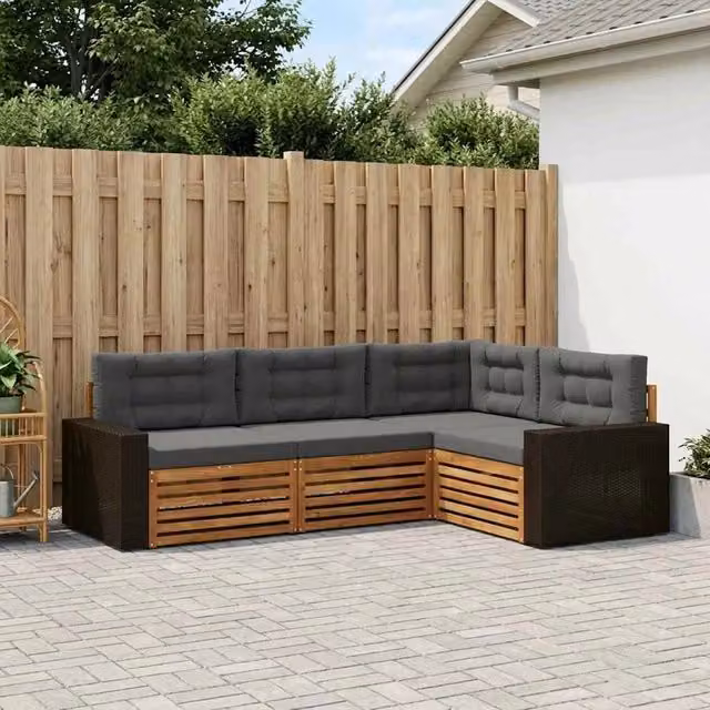 Set di divani da esterno 4 pz Naturale e Antracite Poliestere 3383305