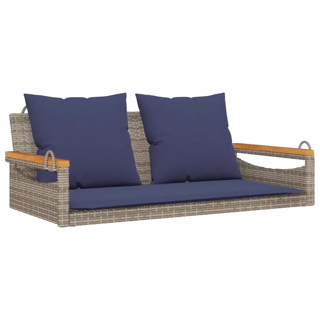Panchina Dondolo vidaXL in Polyrattan con Cuscini Blu e Grigia L: 109 cm, P: 62 cm, H: 40 cm – 2
