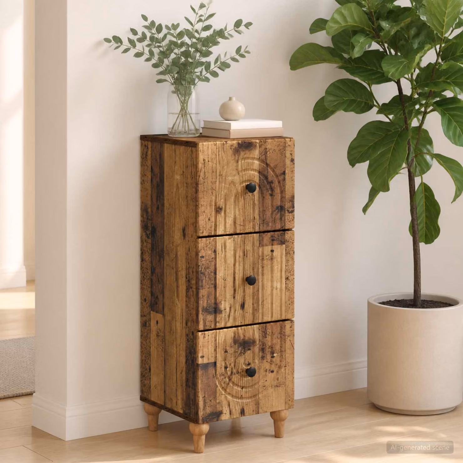 Carrello mobile con cassetti vidaXL in legno e metallo marrone stile rustico L/P/H: 33 x 34,5 x 90 cm