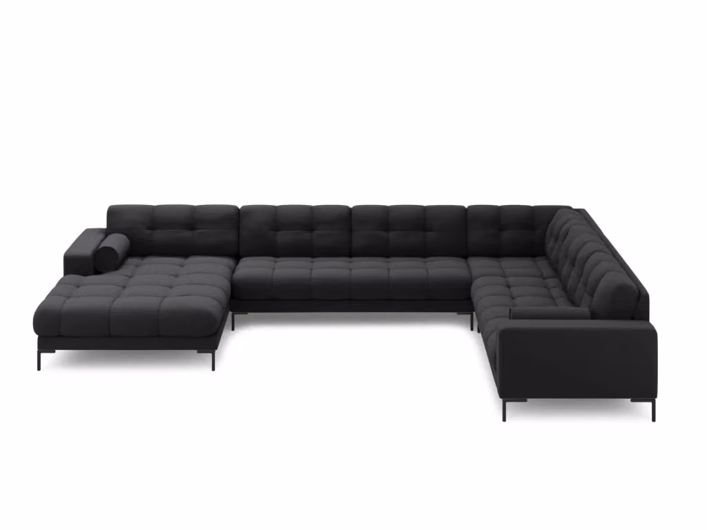 Divano panoramico destro Bali Cosmopolitan Design a 7 posti in tessuto strutturato grigio scuro L: 327 cm, P: 134 cm, H: 75 cm – 2