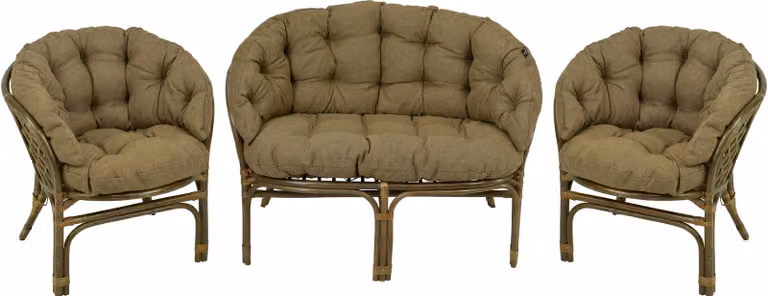AMPO Cuscino imbottito per gruppo in rattan Set di mobili in rattan Bahama sedia + panca in rattan