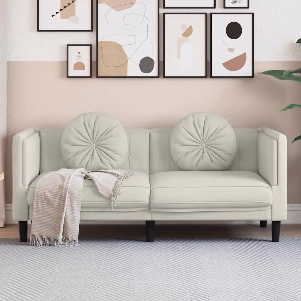 vidaXL Divano a 2 Posti Moderno in Velluto Beige con Cuscini e Struttura in Legno Massello L: 173,5 cm, P: 77,0 cm, H: 70,0 cm