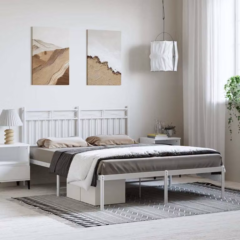 vidaXL Giroletto con Testiera in Metallo Bianco L/P/H: 150 x 200 cm