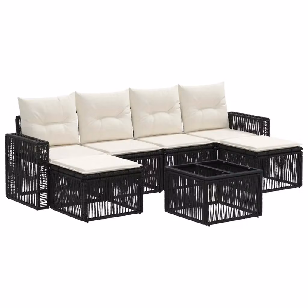 Set da giardino vidaXL composto da 7 pezzi in rattan con struttura in metallo nero e cuscini bianchi e crema – 2
