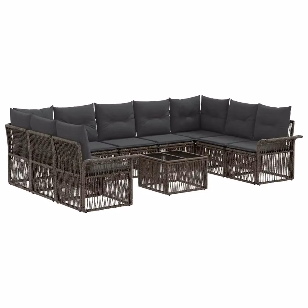 Set Divano da Giardino vidaXL 10 Pezzi Grigio con Poltrone, Elementi Angolari, Tavolino e Cuscini in Polyrattan e Metallo – 2