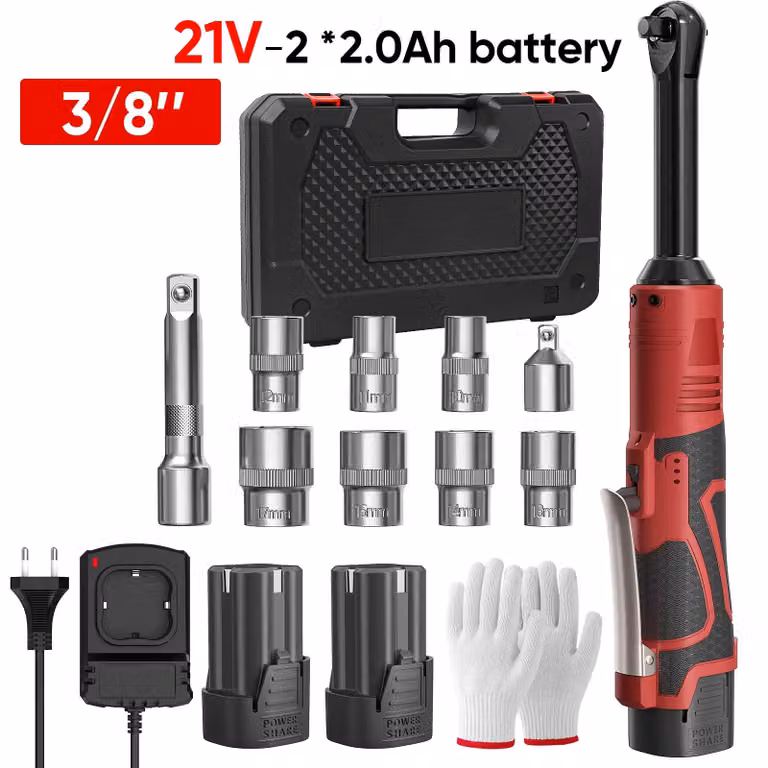 Chiave a cricchetto a batteria - Attacco quadrato da 0,95 cm - Versione angolata allungata da 15,2 cm - 450 giri/min - Luce LED - Batteria da 16,8 V - Confezione standard