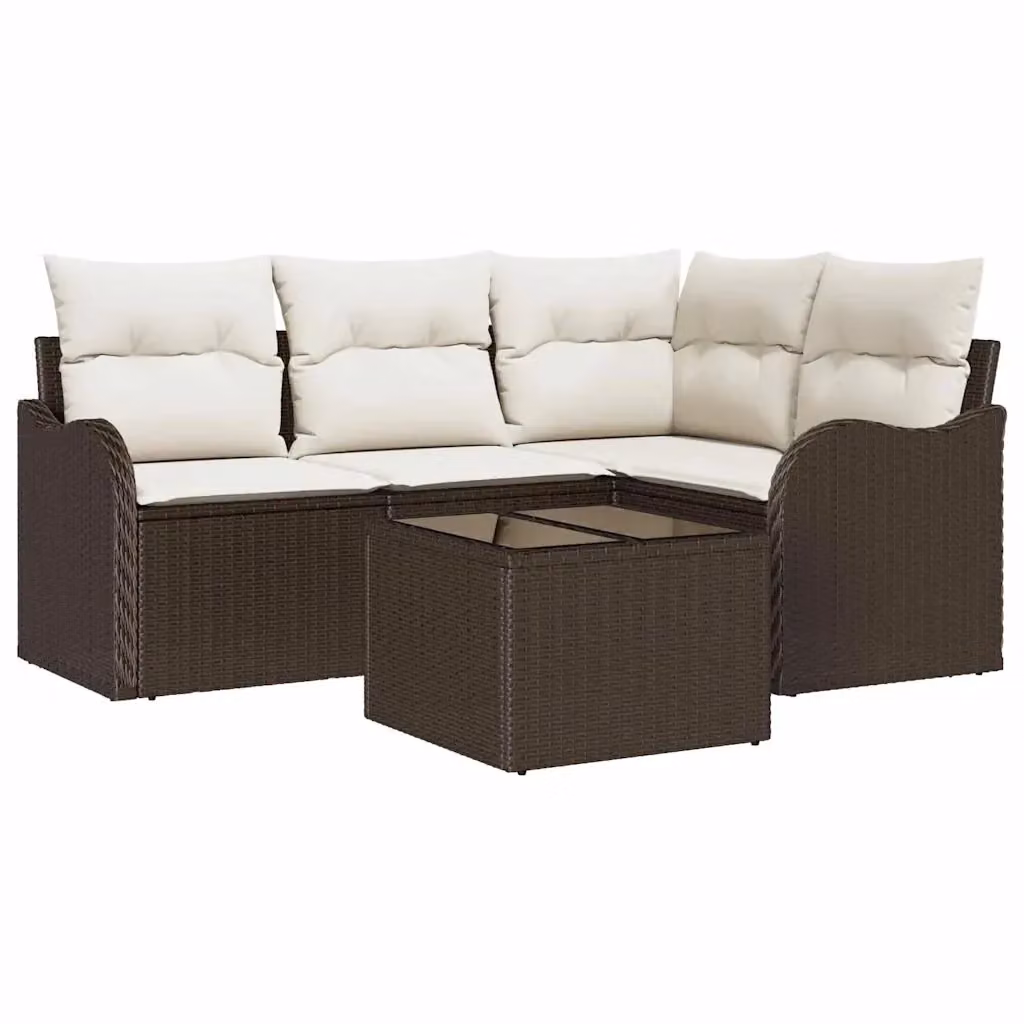 Set Divano da Giardino a L vidaXL Marrone con Tavolino e Cuscini in Polyrattan e Metallo – 2