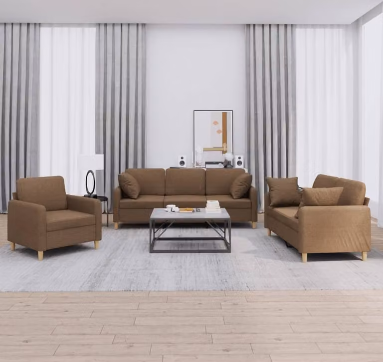 Maison Exclusive - Set divano 3 pezzi con cuscini in tessuto marrone