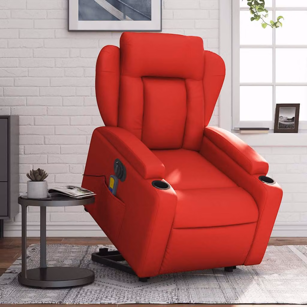 vidaXL Poltrona Alzapersona Reclinabile Elettrica Rossa in Similpelle con Braccioli – 1