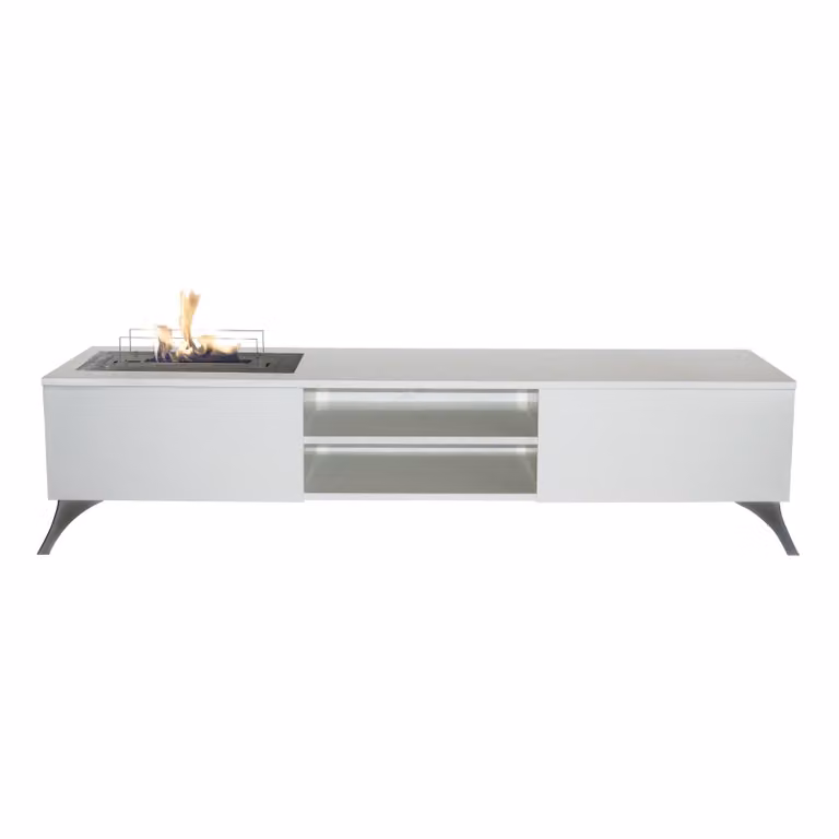 Mobili TV Xaralyn - Elin B - legno bianco - cinewall - riscaldamento 2 KW - fiamme reali - caminetto decorativo a etanolo con meubel