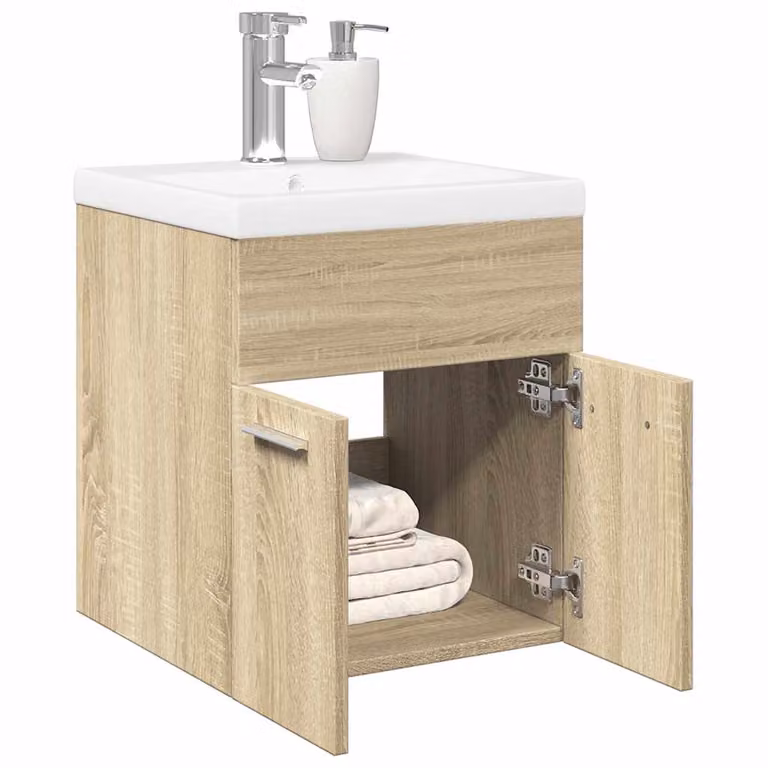 Set di mobili da bagno moderno vidaXL in legno e metallo, 2 pezzi, bianco beige e marrone, L/P/H: 76,0 x 41,0 x 46,0 cm
